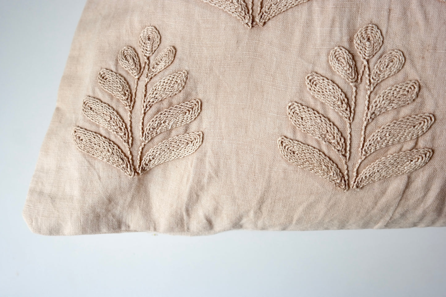 Embroidered Leaf Pillow – Sand