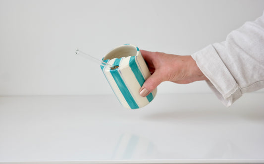 Handcrafted Ceramic Tumbler – Teal Stripes