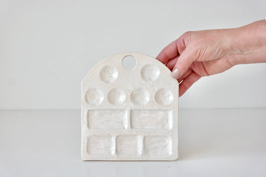Handmade Ceramic Paint Palette – Speckled White