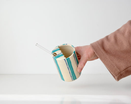 Striped Tumbler with Glass Straw