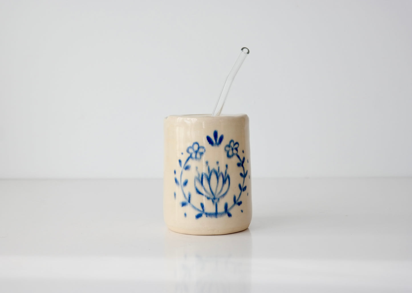 Indigo Folk Tumbler with Glass Straw