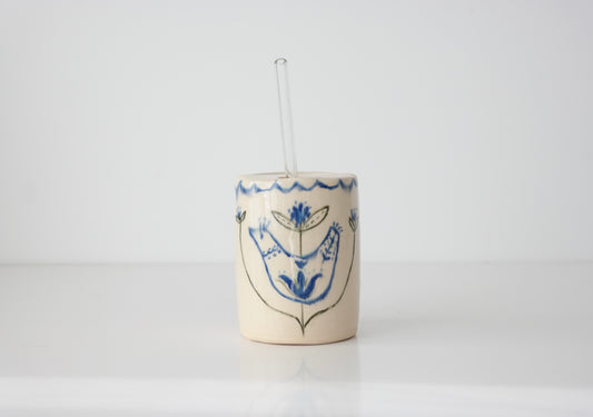 Bluebird & Bloom Tumbler with Glass Straw