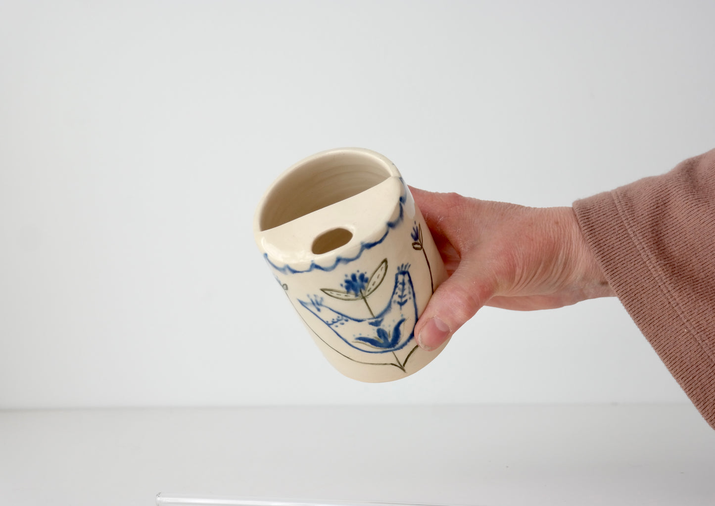 Bluebird & Bloom Tumbler with Glass Straw