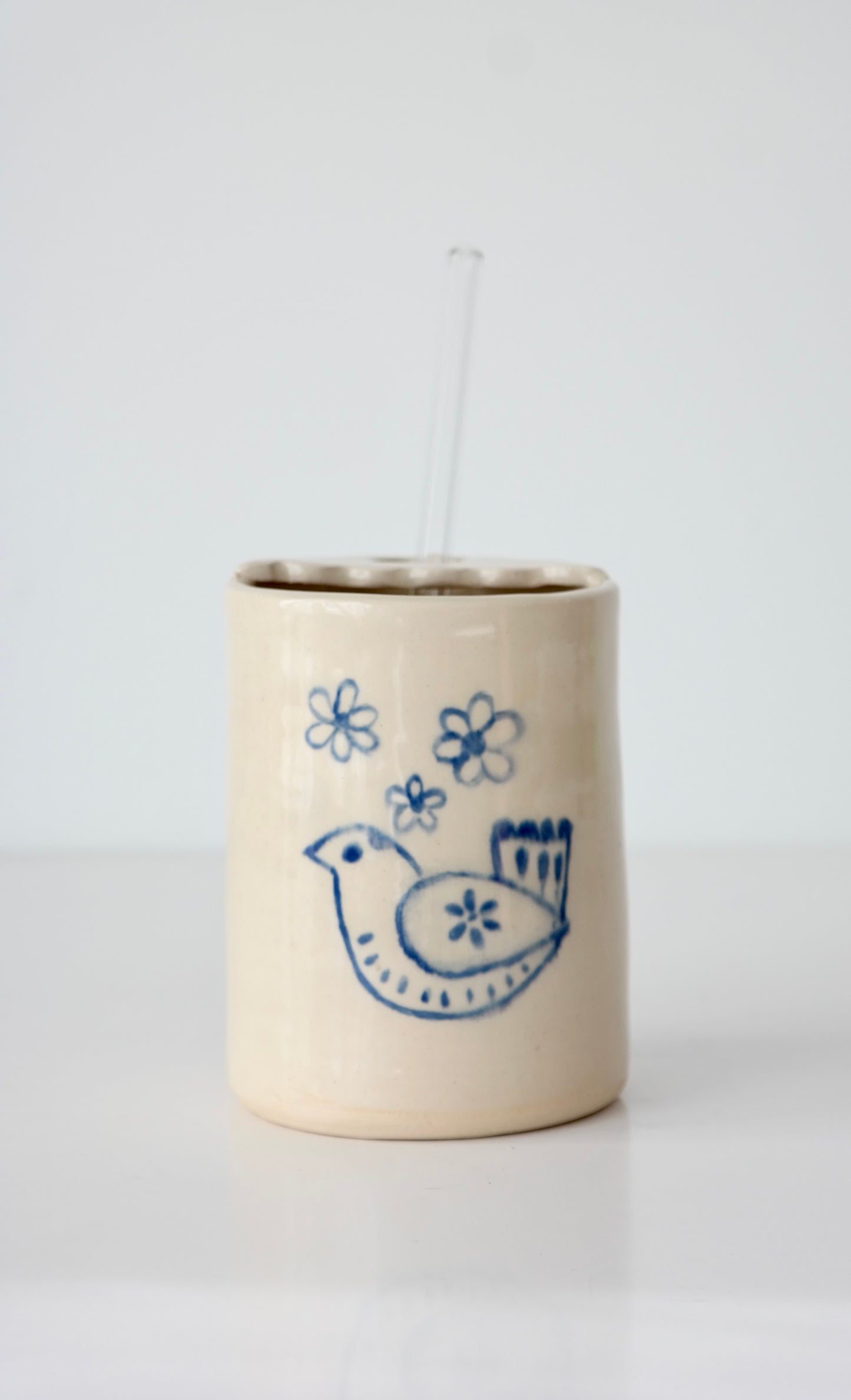 Folk Garden Tumbler with Glass Straw