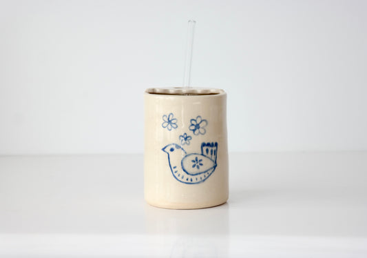 Folk Garden Tumbler with Glass Straw