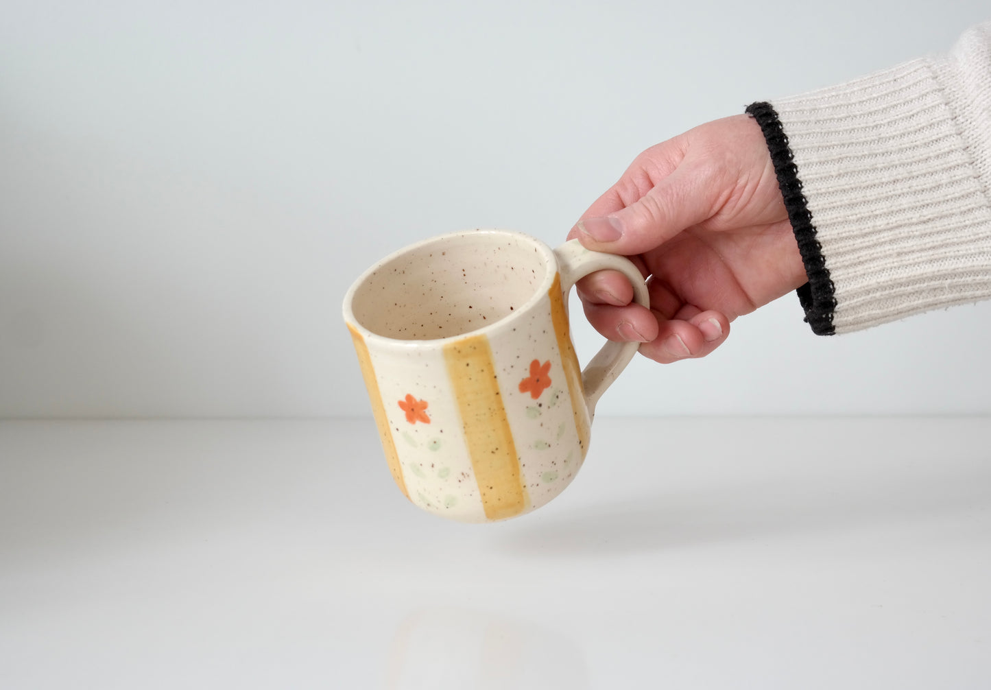 Golden Stripe Floral Mug