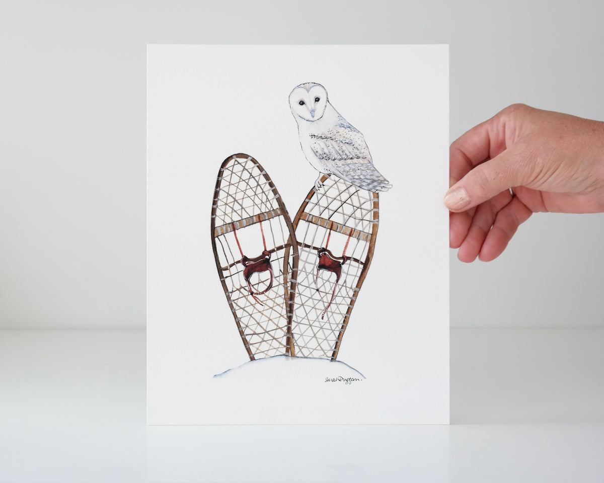 Snowy Owl & Snowshoes Art Print