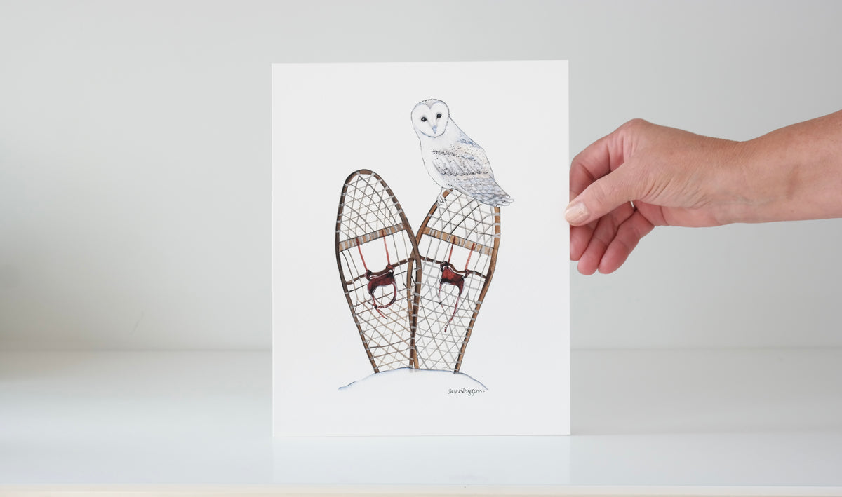 Snowy Owl & Snowshoes Art Print