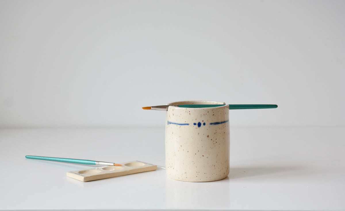 Handmade Ceramic Paintbrush Holder & Palette Set