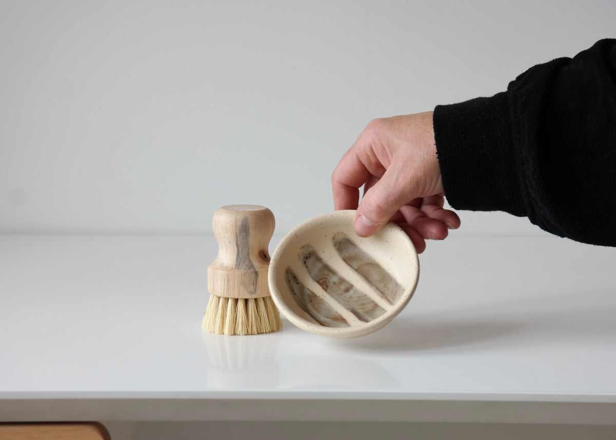 Handmade Ceramic Soap Dish & Dish Brush Set