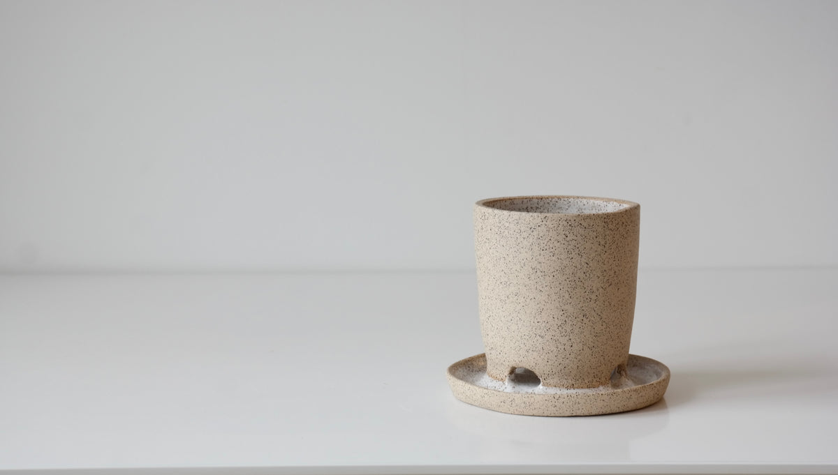 Handmade Stoneware Cutlery Drainer | Natural Speckled Clay